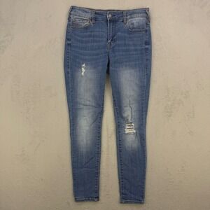 True Religion Jeans Women 29x28 Jennie Curvy Mid Rise Skinny Whiskered Rip Holes